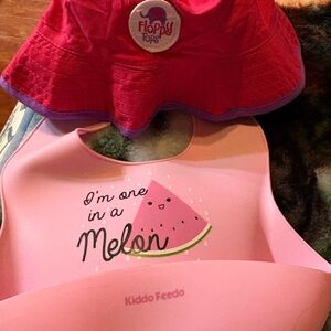 Floppy Tops Red Hat and Pink Bib Set